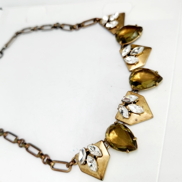 J Crew Brulee Choker Collar Necklace Bronze Gold Tone Large Rhinestones - Picture 3 of 9